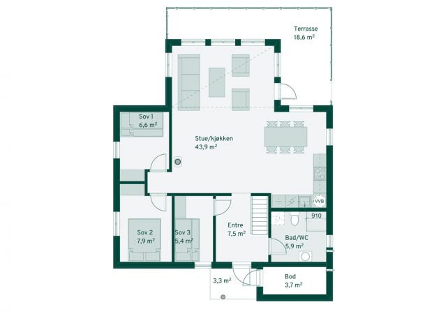 Familiehytta Varden Grunnplan