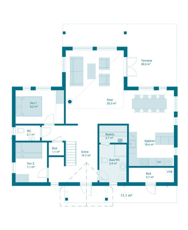 Nordlyshytter Polar 110 Grunnplan